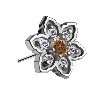 Einsteckblume mit orangefarbenen und weißen Zirkonen - CoCr NF - Silber - PI-007