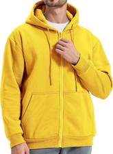 Men's Full Zip Up Hoodie, Fleece Lined Solid Color Zipper, Regular Casual Jacket