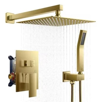 Androme 12 in. 2-Jet High-Pressure Mixer Rainfall Shower System in Gold