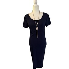 Zenana Premium Navy Bodycon Midi Dress Short Sleeve Stretch Casual Basic Size M