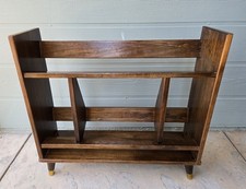 Vintage Mid Century Modern Walnut Brown Wood Record Rack Bookcase tapered legs