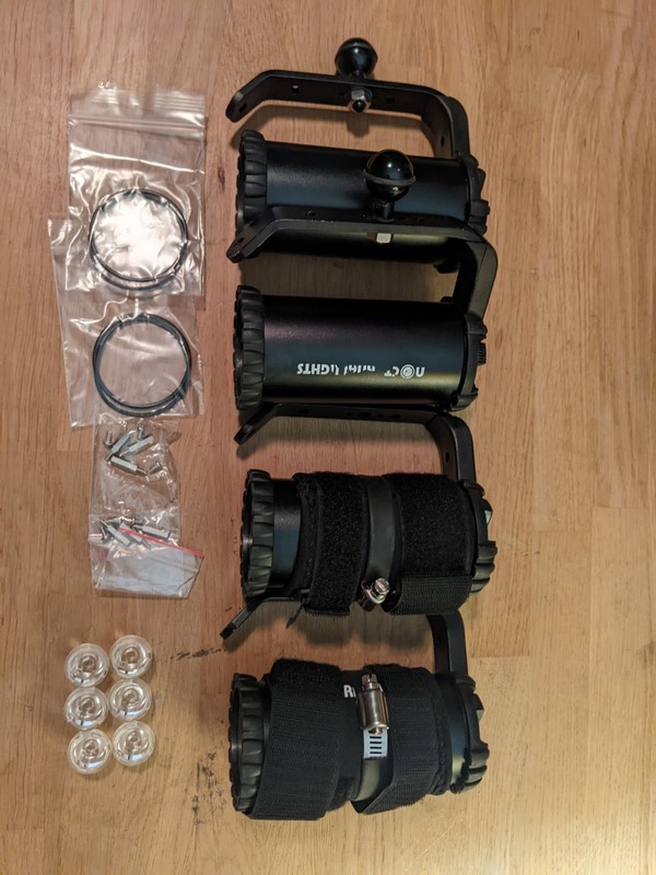 Set of 4 Nocturnal Lights SLX 800 underwater video lights, arm & camera mounts