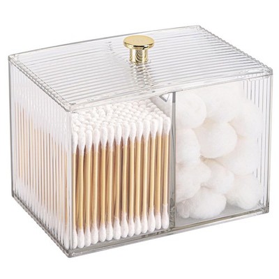 Qtip Holder Dispenser 3-Section Clear Bathroom Container Organizer 3 Grids Co...