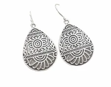 Sterling Silver Earrings Celestial Teardrop Design Stamped Jewelry Gift