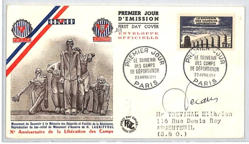 FRANCE 1955 FDC *Concentration Camp Liberation* (WW2) SIGNED *Decaris* RF106