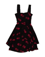 EMANUEL UNGARO abito donna senza maniche linea A UK 34 grande nero floreale DH22