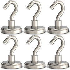 Magnetic Hooks Heavy Duty, 110 lbs Strong Magnet 6 Pack-110 lb, Silver 