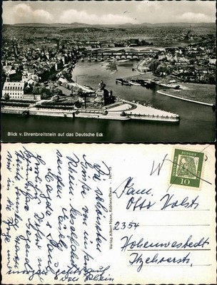 Postcard Koblenz view from Ehrenbreitstein on the German corner 1963