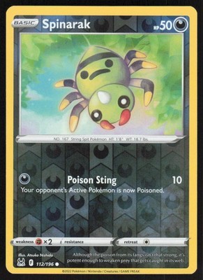 Spinarak Reverse Holo 112/196 NM SWSH11: Lost Origin Pokemon Card