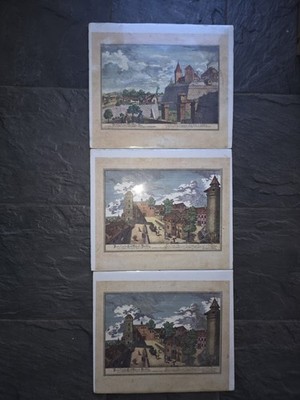 Lot of 3 Delsenbach Hand-Colored Nuremberg Castle & Vestner Thor Views