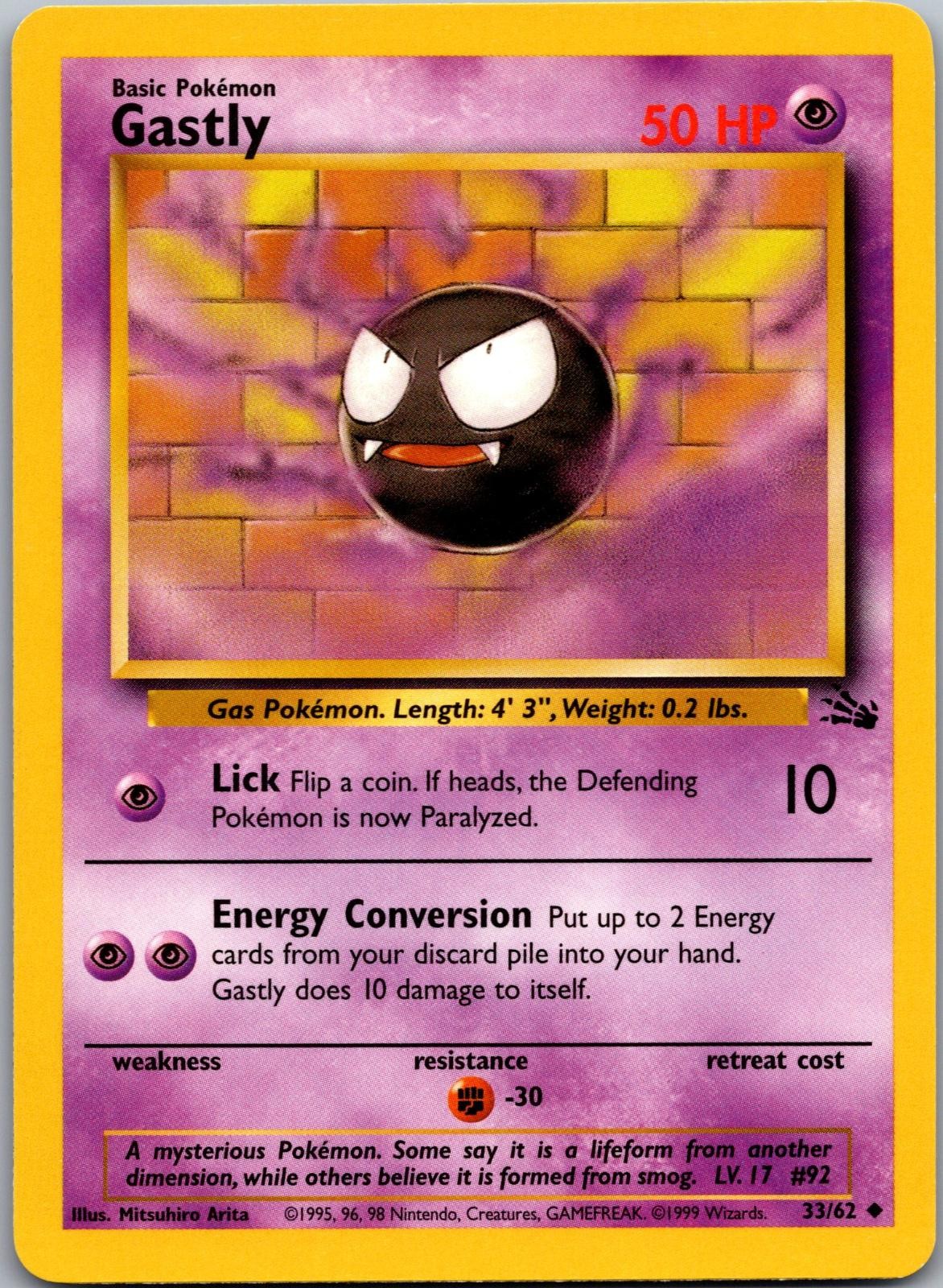 Gastly 33/62 Uncommon Fossil Pokemon Near Mint