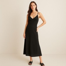 Madewell Crisscross Back Black V-neck Slip Midi Dress Size 0 (NWT)