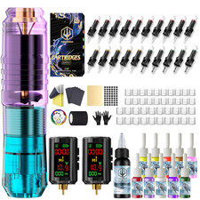 Wireless Tattoo Gun Kit Machine Kit with 2Pcs 1600Mah Batteries 20Pcs Tattoo Car