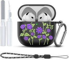 for AirPods 4th Generation Case Cover, Flora Engraved Protective Silicone Case w