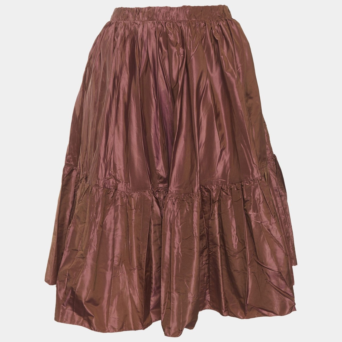 Miu Miu PinkMetallic Silk Crinkled Flared Midi Skirt S | eBay