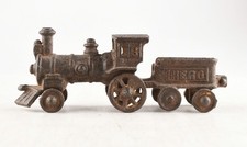 Vintage Cast Iron Steam Engine Locomotive Train Attached Coal Car Tender