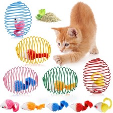 Jecery 5 Pcs Cat Spring Balls Toys Stretchable Catnip Rats, Bright Color