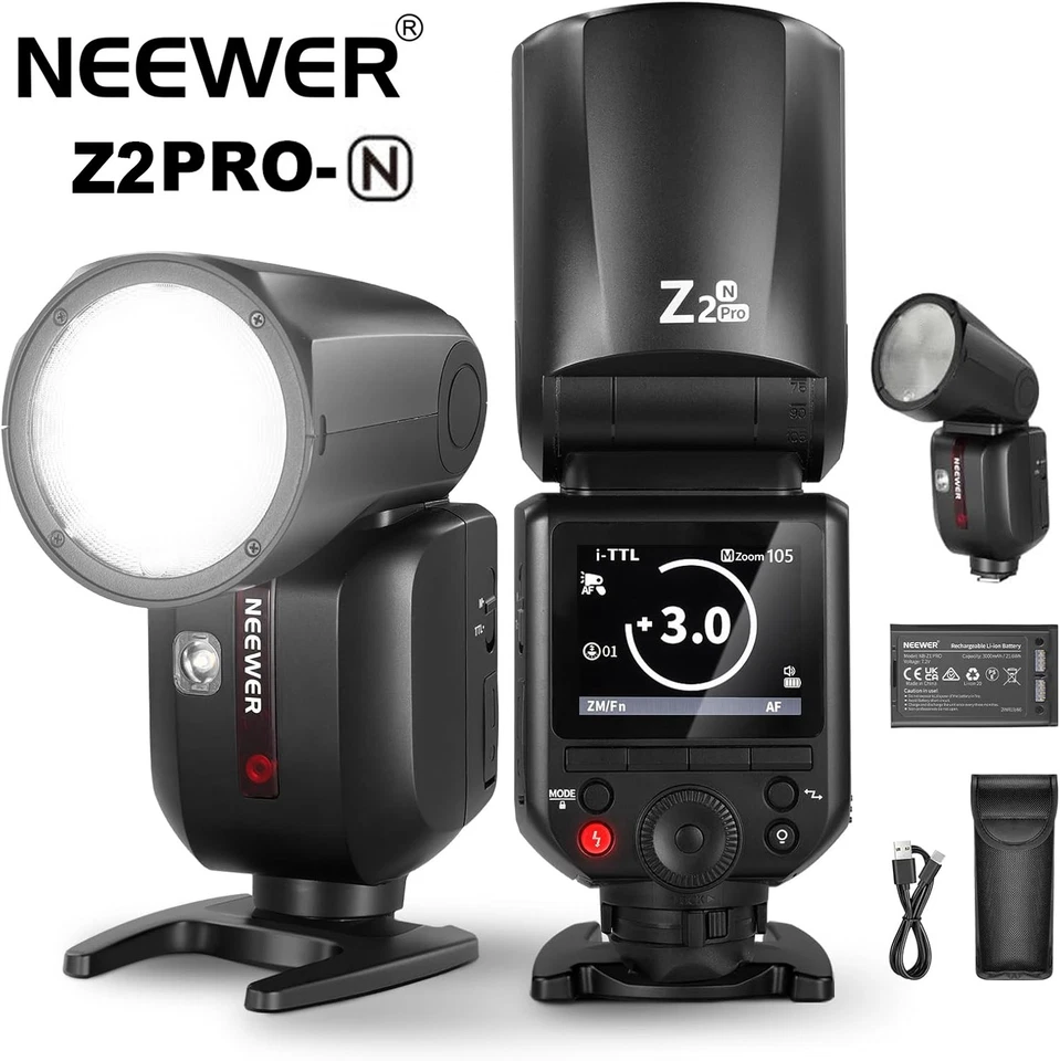 NEEWER Z2PRO-N Z2 Pro 2.4G TTL HSS Round Flash Light Speedlite for Nikon Cameras - Image 2 of 4