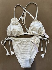 Victoria's Secret Diamante Rosette Shine Bikini Top Bottom Swim Set Cream M