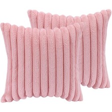 16x16 Pink Faux Fur Throw Pillow Covers Set of 2 for Bed Couch Soft Decorative
