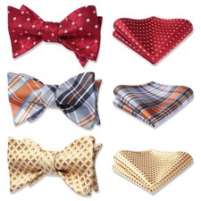 Bow Ties for Men Plaid 3pcs Mixed Self-Tie Bow tie and Pocket Square Set Clas...