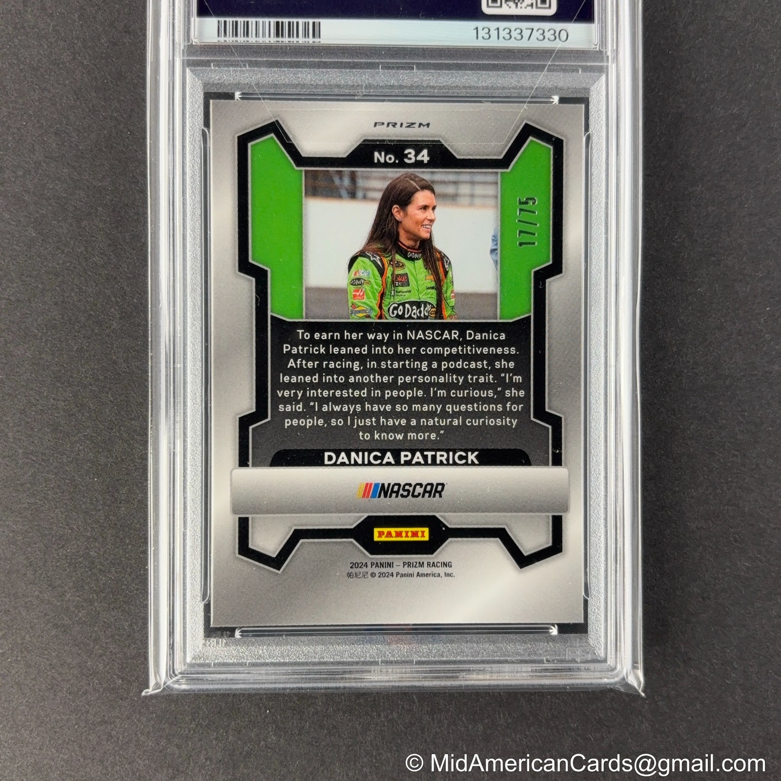 2024 Panini Prizm  Nascar #34 Danica Patrick Checkered Flag Prizm /75 PSA 10 view 6
