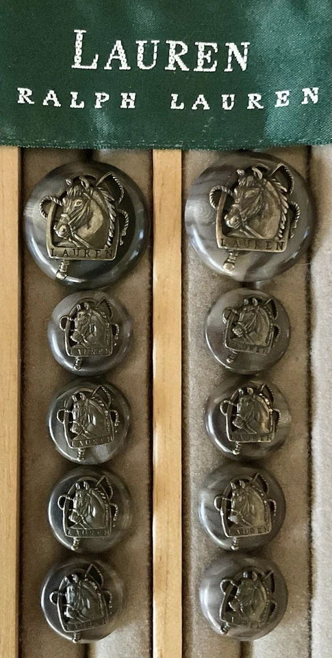 Juego de 10 botones de repuesto ecuestres cabeza de caballo Ralph Lauren latón envejecido Foto 4 de 4