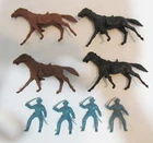 MARX FORT APACHE PLAYSET LOT 4 MOUNTED BLUE CAVALRY SOLDIERS W/ HORSES VINTAGE