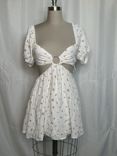 MUSETTE WOMEN’S WHITE FLORAL CUTOUT MINI DRESS PUFF SLEEVE OPEN BACK SMALL