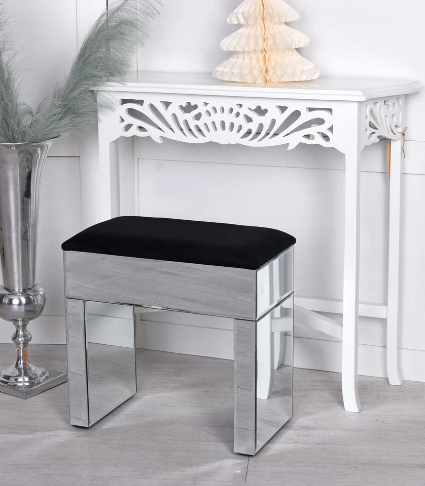 Hocker mit Spiegelglas Glashocker Hocker Hochglanz Spiegel Glamour-Hocker Luxus - Bild 3 von 4