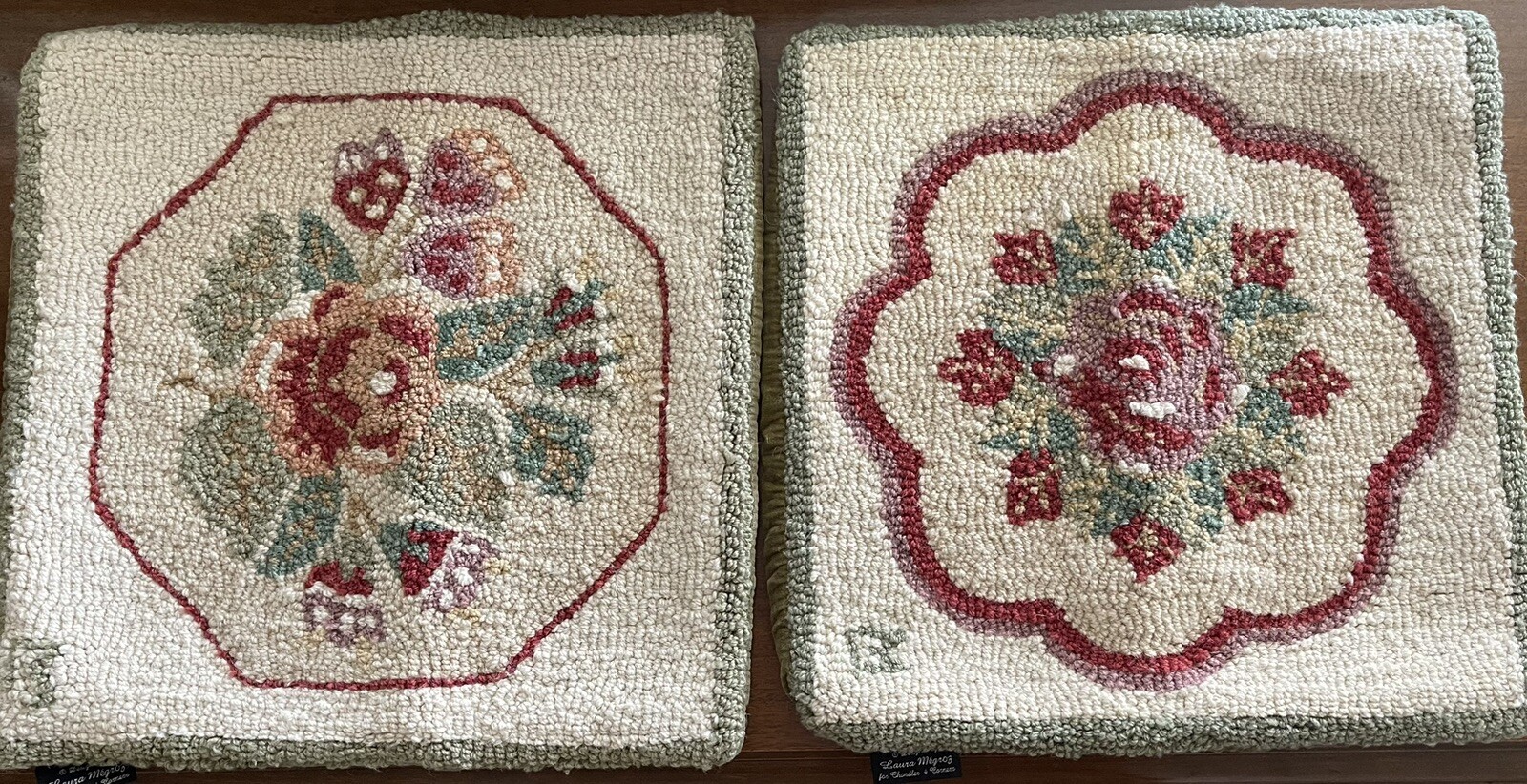 Laura Megroz Chandler 4 Corners Pair Of Floral Hooked Wool Pillow Shams