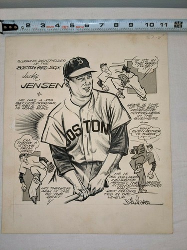 1955 ORIGINAL Newspaper Sports Art - JACKIE JENSEN of BOSTON RED SOX - Published - Picture 9 of 12