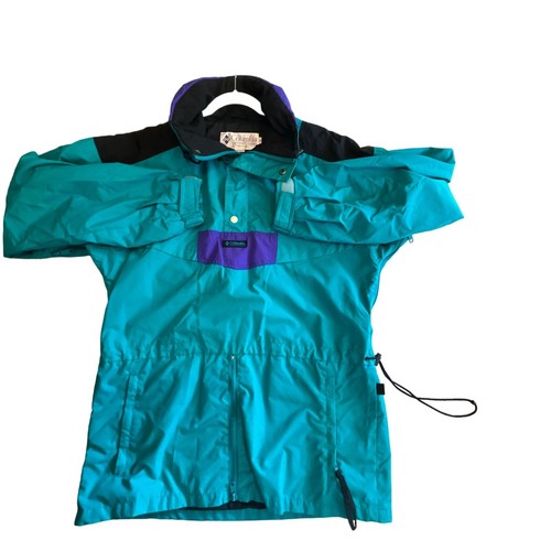 Columbia Rain Jacket Windbreaker Radial Sleeve Green/Purple Size Medium Hood - Picture 4 of 11