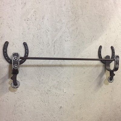 Western Cowboy Spur Horseshoe Towel Bar Rack Metal Country