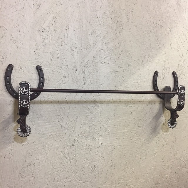 Western Cowboy Spur & Horseshoe Towel Bar / Rack Metal Country Decor
