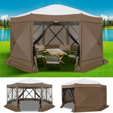 Pop Up Gazebo Tent 15x15FT Screen Shelter w Privacy Cloth & Mosquito Netting #