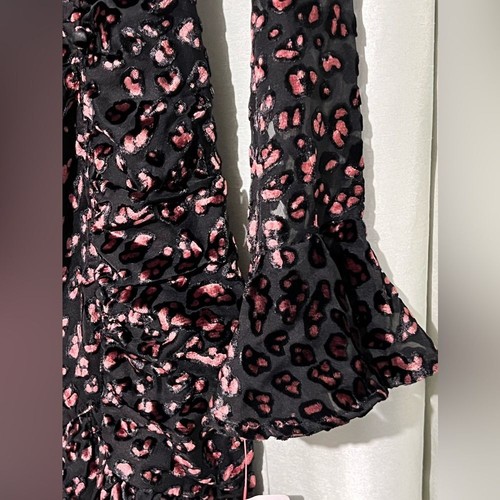 ASOS Design ruffle wrap mini dress zip open back leopard black brown size 4 - Picture 4 of 10