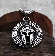 Silver Greek Spartan Warrior Helmet Pendant Necklace Chain Men's Jewelry