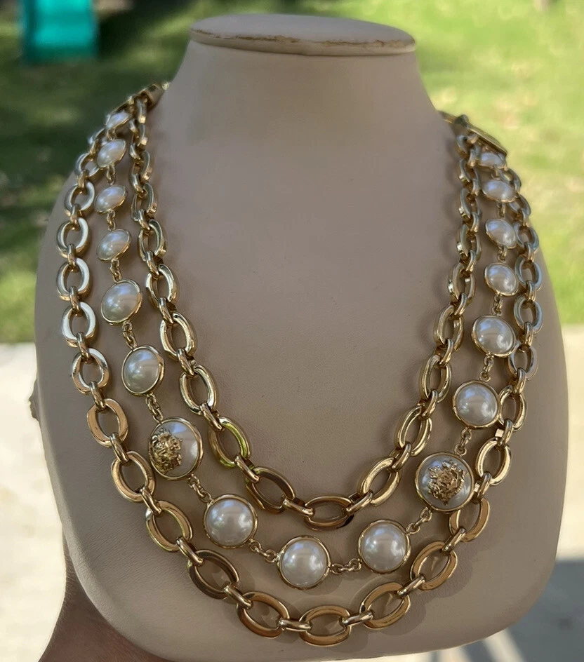 Collar gargantilla Ralph Lauren tono dorado eslabón de cadena con perlas de imitación Foto 4 de 4