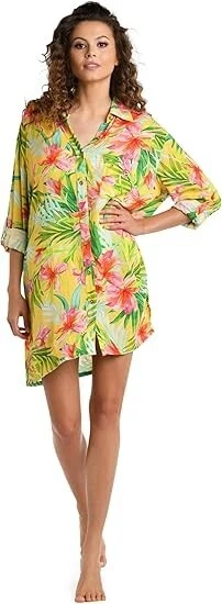 全新 La Blanca Calypso 纽扣遮盖衬衫 黄色 多尺寸 S/100% 正品 — 第 3/4 张图片