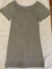 Takeout Womens Sweater Dress Gray Heathered Scoop Neck Ribbed Short Sleeve M