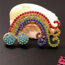 New Blue Bling Crystal Dream Rainbow Rhinestone Fashion Women Charm Brooch Pin