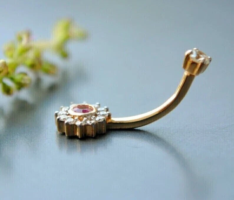 1 quilate redondo creado en laboratorio cuerpo de rubí rojo precio ombligo chapado en oro amarillo de 14K Foto 3 de 4