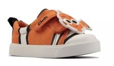 New Clarks UK 4.5 G Wide ( EU 20.5)City Nemo Stripe Toddler Canvas Shoes Orange