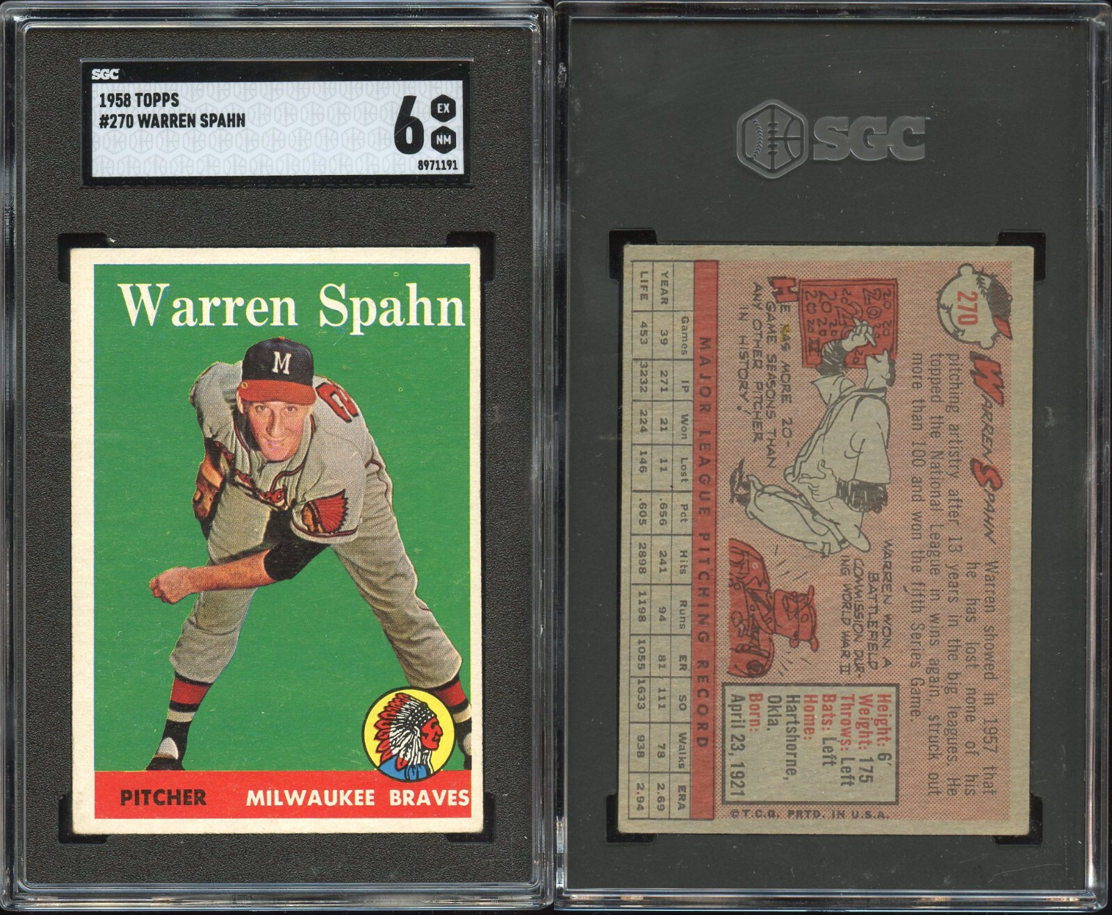 1958 Topps #270 Warren Spahn HOF Braves ~~ SGC 6 *SHARP*