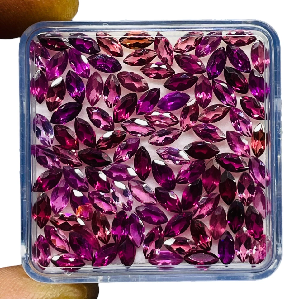 150 piezas piedras preciosas sueltas sin tratar corte marquesa granate rodolita natural 5x2,5 mm Foto 2 de 4