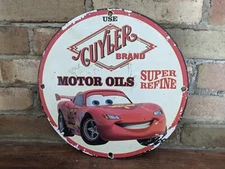 VINTAGE GUYLER MOTOR OIL PORCELAIN GAS STATION PUMP SIGN 12"