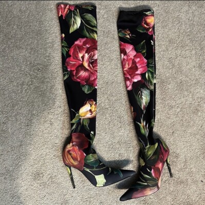 Dolce &  Gabbana knee high boots Floral Boots- Size 40.5