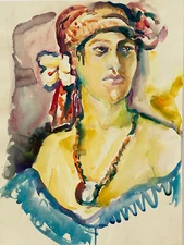 Pat Beck Ca. VTG Female Flower Scarf Impressionism MOD Portrait Study Painting