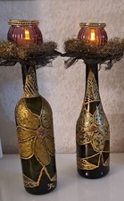 SET, 4 tlg,  2x Swarz,Gold ,Kerzenständer Weinflasche , 2x rosa Windlicht 